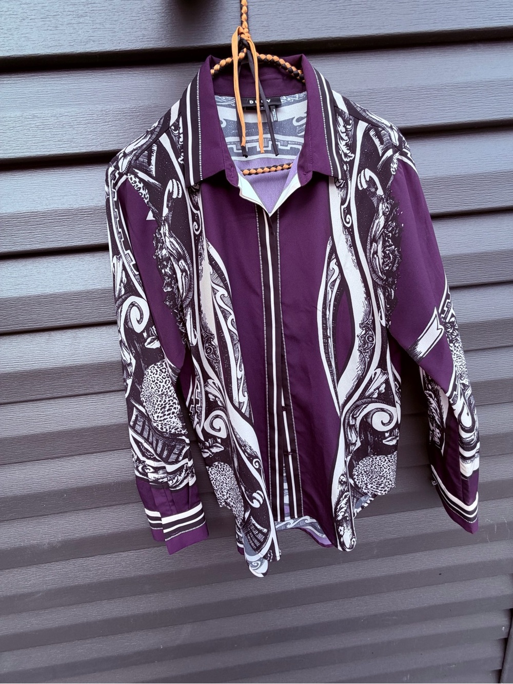 DKNY Purple and White Graphic Button-Down Shirt - Picture 5 of 15